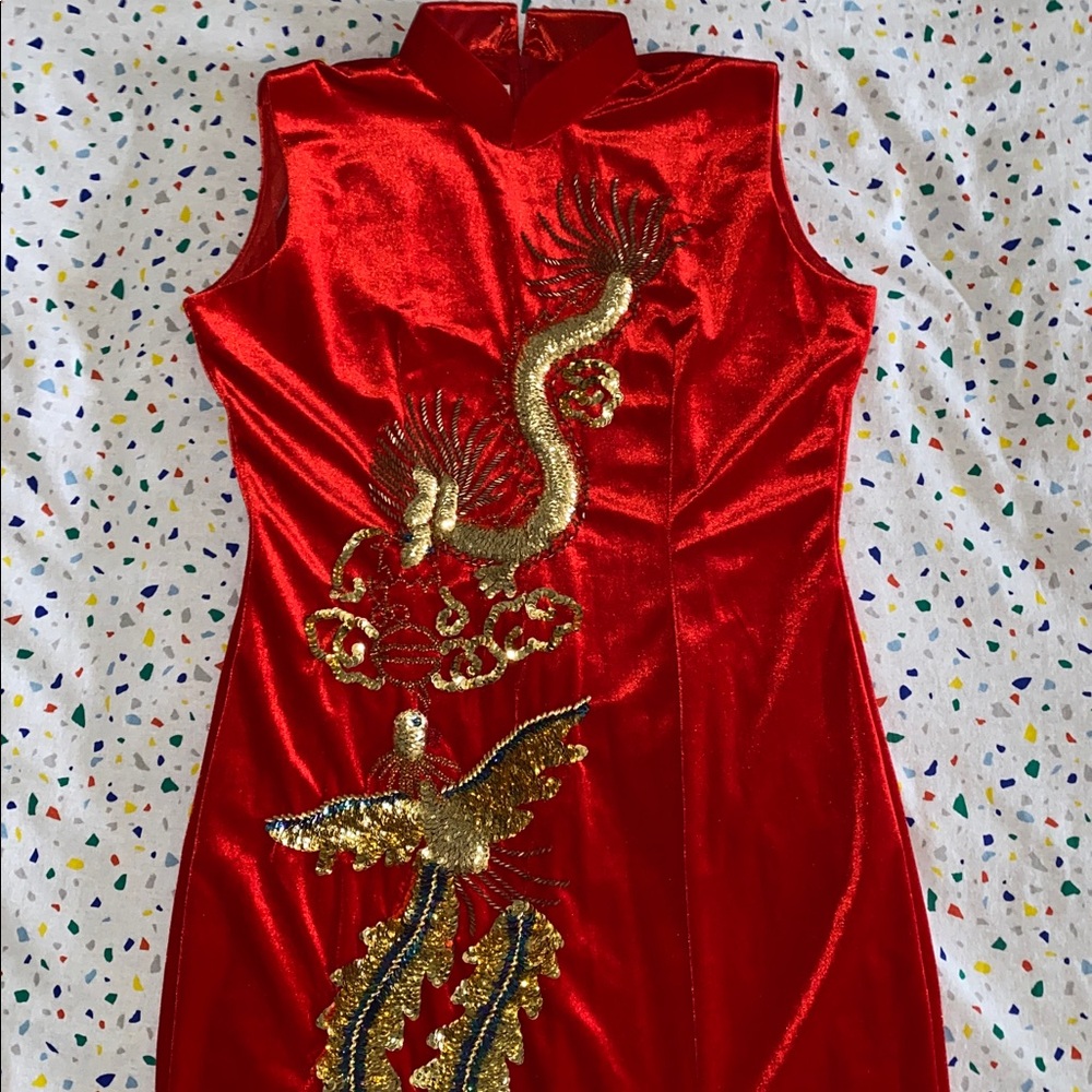 Gorgeous velour dress in Chineses style, size M